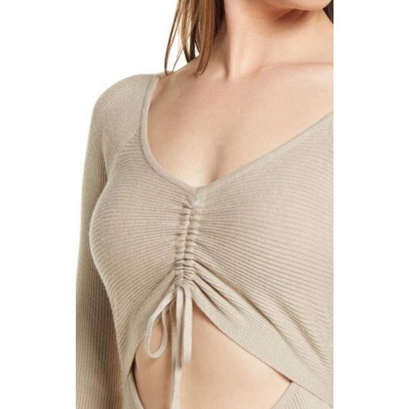 NWOT All in Favor Gathered Front Cut out Long Sleeve Ribbed Midi Dress - Picture 6 of 9